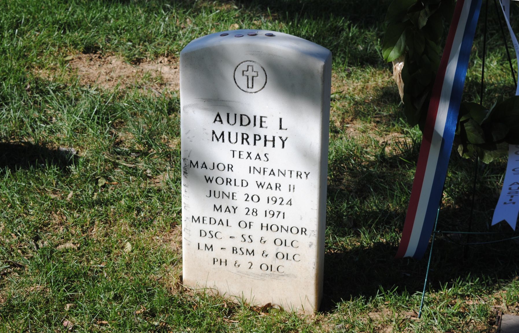 Grave Marker of Audie Murphy at Arlington National Cemetery.